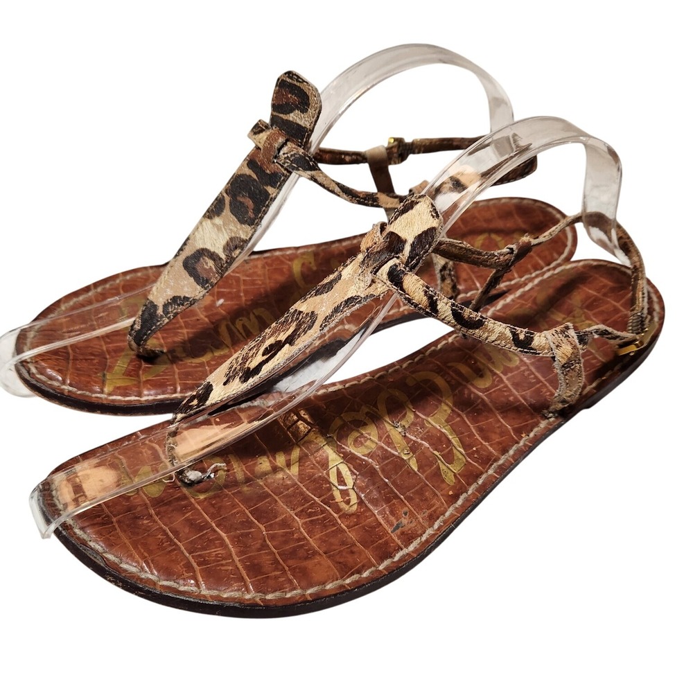 Sam Edelman Sandals Womens 9 Leopard Print Thong Brown Croc Embossed Leather